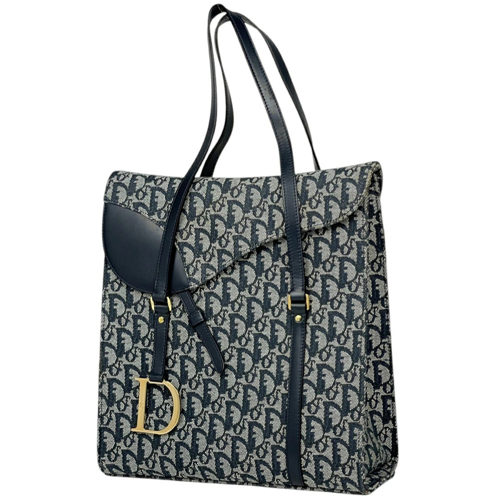 Christian Dior Trotter Saddle Handbag Canvas Navy Blue